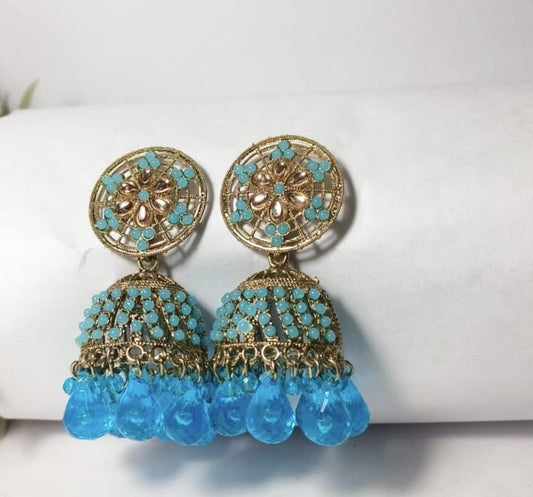 Lunaa Luxe “Azure Charm” Kundan Jhumka Earrings