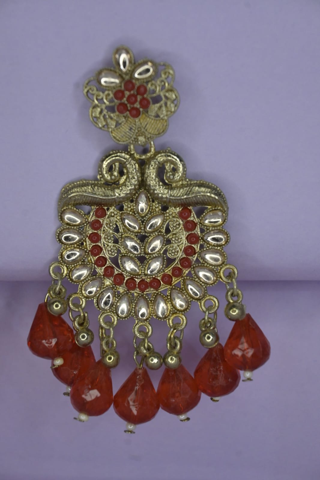 LUNAA Traditional Kundan & Beaded RED Drop Chandbali Earrings
