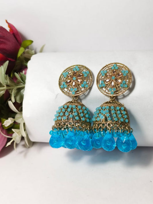 Lunaa Luxe “Azure Charm” Kundan Jhumka Earrings