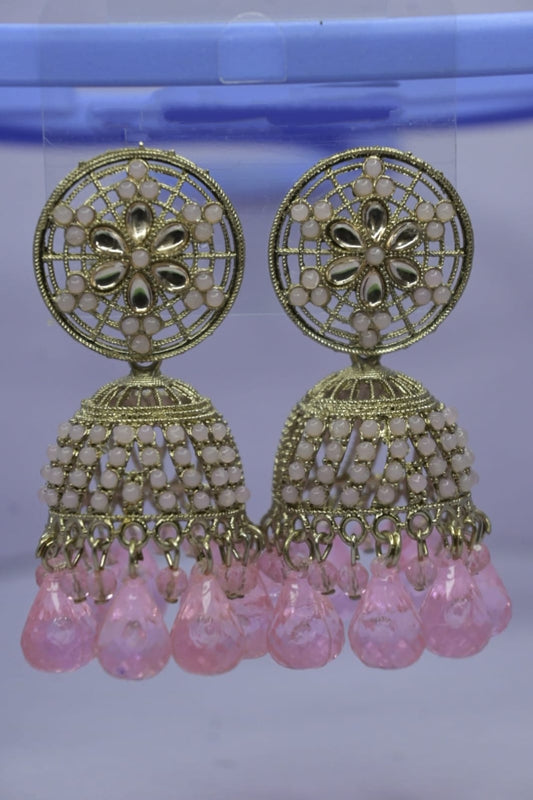 Lunaa Luxe Rosé Bloom Kundan Jhumka Earrings