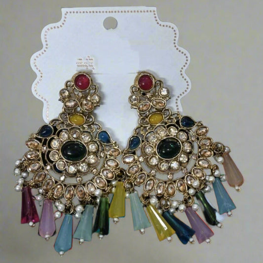 Lunaa Luxe “Navrang Riwaaz” Multi-Stone Chandbali Earrings