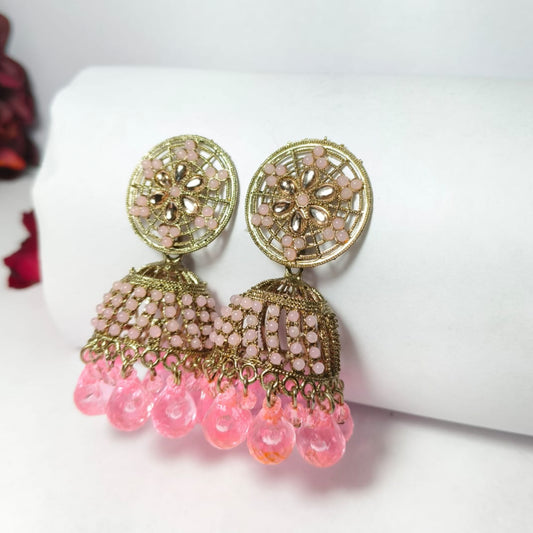 Lunaa Luxe Rosé Bloom Kundan Jhumka Earrings